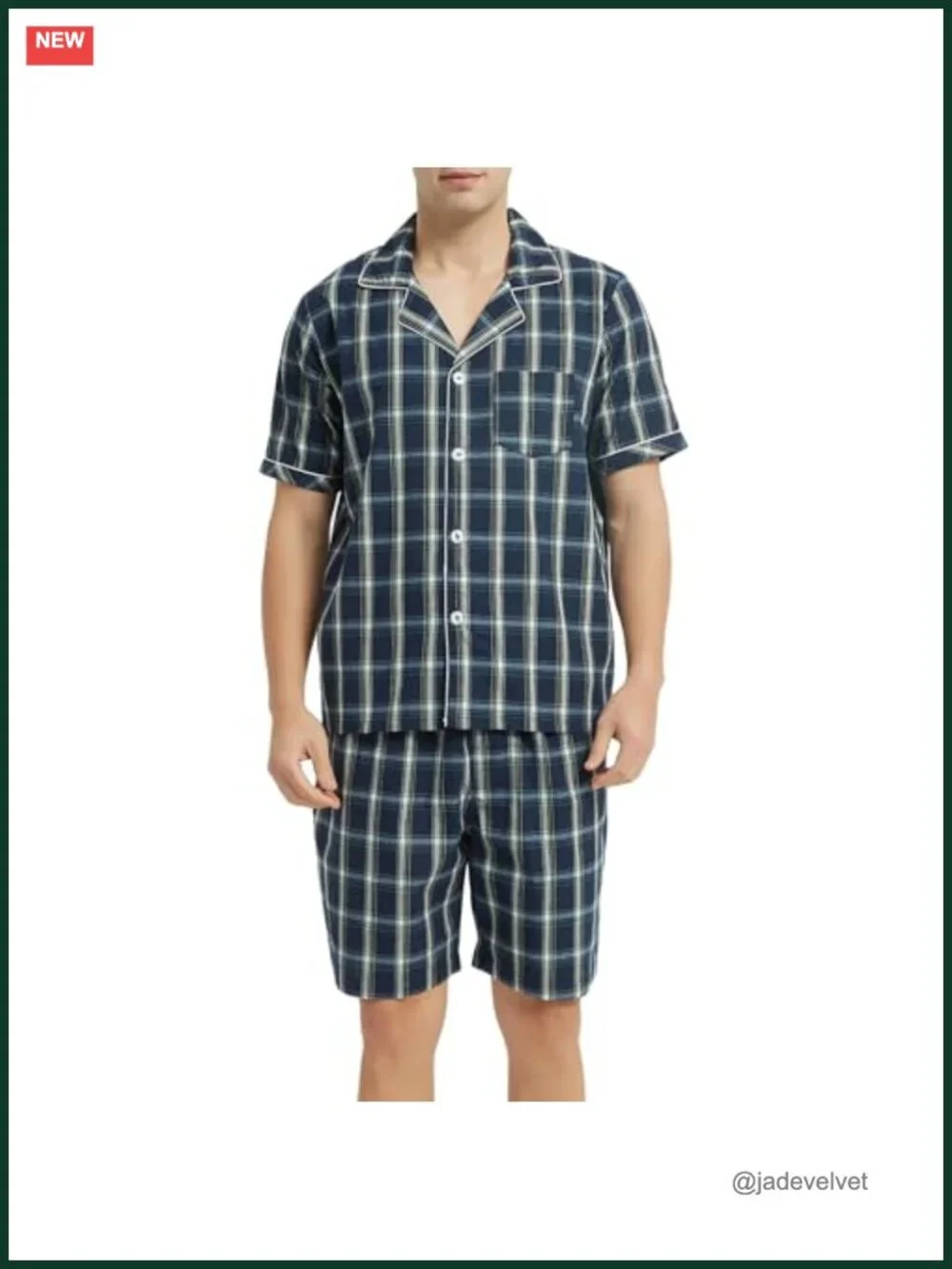 Men's Cotton Pajama Set Short Sleeve Button Down Sleepwear